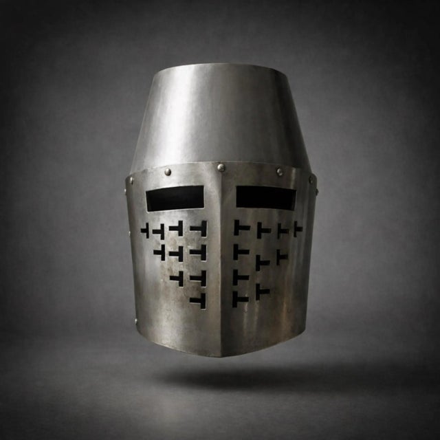 Heavy Silver Tone Aluminum Armor Helmet: Medieval Decor For Sale - Image 4 of 5