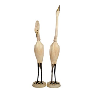 Late 20th Century Pair of Oversized Hand‑Carved Wooden Crane Sculptures – Monumental Decorative Figures For Sale