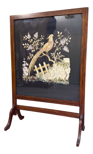 Large Regency Pheasant Embroidered Fire Guard Screen