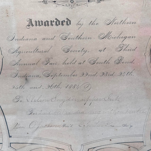 1884 Agricultural Fair Diploma Indiana Southern Michigan Americana For Sale In Tampa - Image 6 of 12
