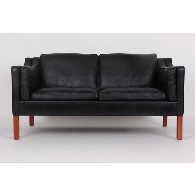 Mid-Century Modern Black Leather Model 2212 Sofa by Børge Mogensen for Fredericia, 2010s For Sale - Image 3 of 12