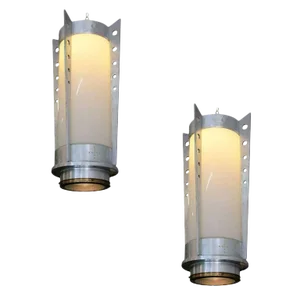 Mid-Century Aluminum Cylinder Pendant Circa 1960, Pair