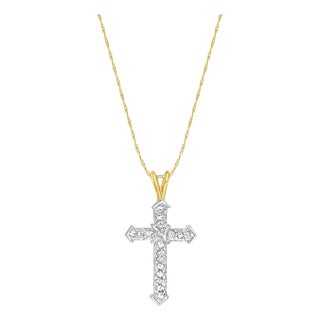 Diamond Cross Necklace .33cttw 14k Two-Toned Gold 16" For Sale