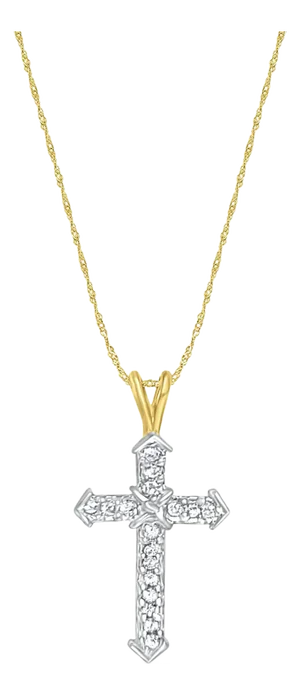 Diamond Cross Necklace .33cttw 14k Two-Toned Gold 16"