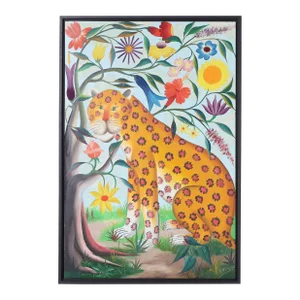 Fernand Pierre Mid Century Haitian Painting of a Leopard