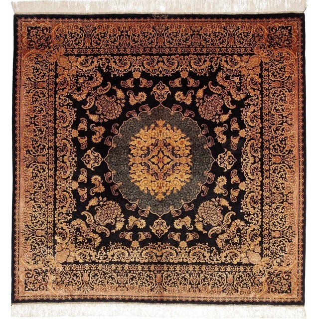 Hand-Knotted Silk Qom Rug For Sale - Image 11 of 11