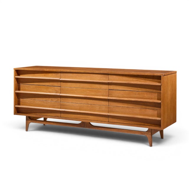 Mid-Century Modern Young Manufacturing Mid Century Walnut Curved Lowboy Dresser For Sale - Image 3 of 7