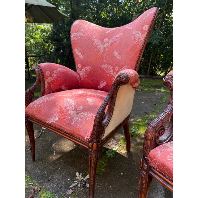 Art Deco Pair of 1940s Attributed Grosfeld House French Wingback Chairs With Original Fabric For Sale - Image 3 of 12