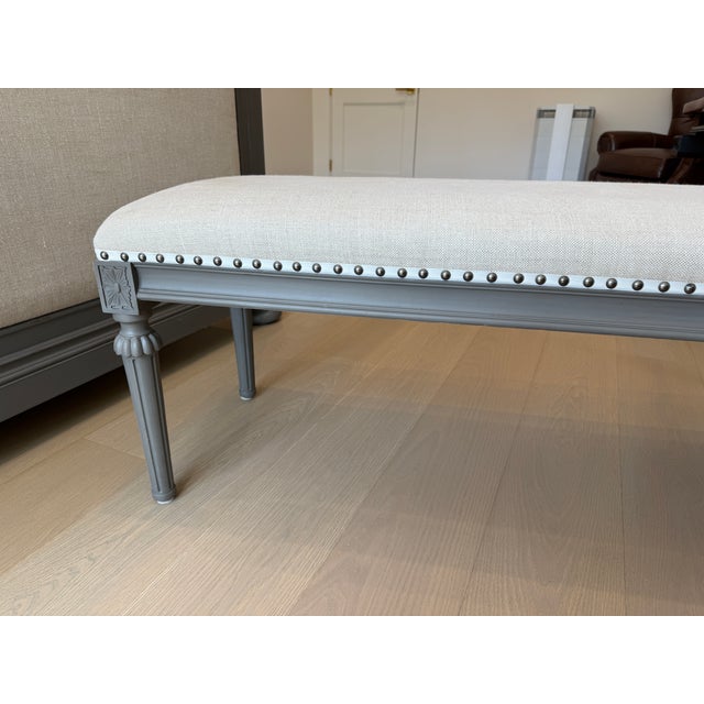 Restoration Hardware Maison End of Bed Bench - Antiqued Graphite With Sand Belgian Linen For Sale In Houston - Image 6 of 10