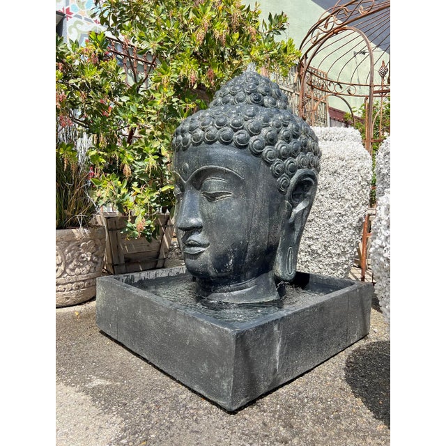 2020s Cast Faux Stone Buddha Head Fountain For Sale - Image 5 of 6