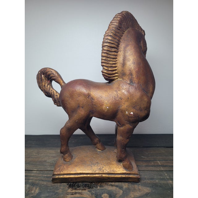 Hollywood Regency Hollywood Regency Bronze-Finished Plaster Stallion Sculpture For Sale - Image 3 of 12
