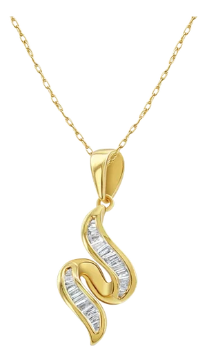 Diamond Baguette Pendant .24cttw 14k Yellow Gold 16"