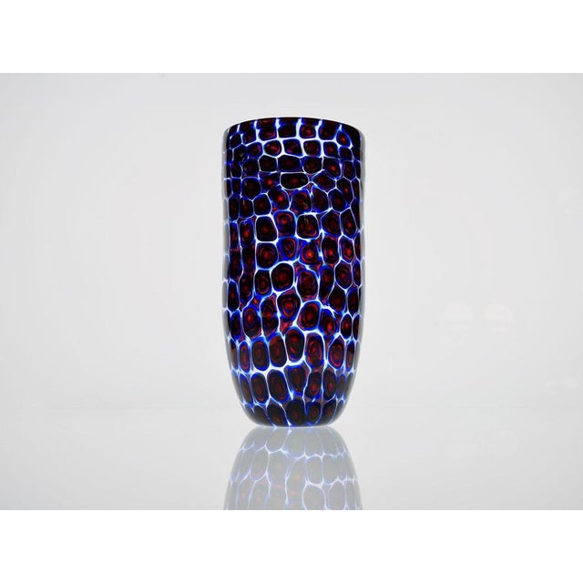 Murano Glass Vase with Floating Murrine Mosaic in Blue and Red, 1980s For Sale - Image 10 of 18