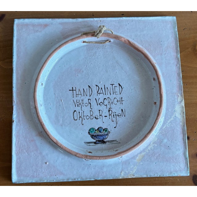 Vintage Hand Painted Viktor VeGricht Oktober-Rijen Large Tile Repaired Measures Approx. 11" X 12" Gorgeous piece, has been...