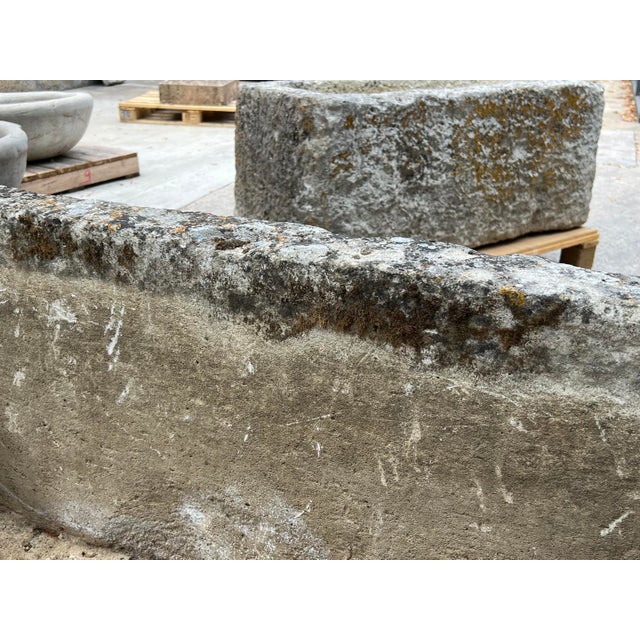 Stone Early 1800s Carved French Rectangular Limestone Trough For Sale - Image 7 of 12