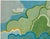 This is an abstract landscape, or skycape, oil painting of overlapping cloud formations over a mountain range in greens...