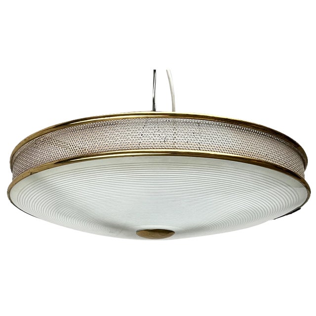 Mid-Century Modern German Metal, Mesh and Glass Plafoniere Pendant Lamp, 1960s For Sale