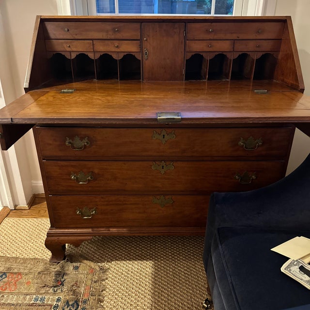 Antique Chippendale Slant Front Secretary Desk This mahogany desk is a great scale to anchor a living room or bedroom. The...
