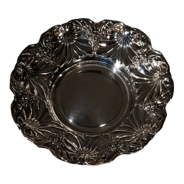 Vintage Mid-Century Silver Plated Floral Tray For Sale
