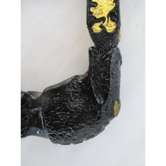 Alligator Carved Wood Gold Leaf Amber Inlaid Black Lacquer Walking Stick Cane For Sale - Image 11 of 18