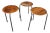 Mid Century Arne Jacobsen “Dot” Stools — First‑Run 1950s Teak + Steel — Set of 3 by Fritz Hansen For Sale