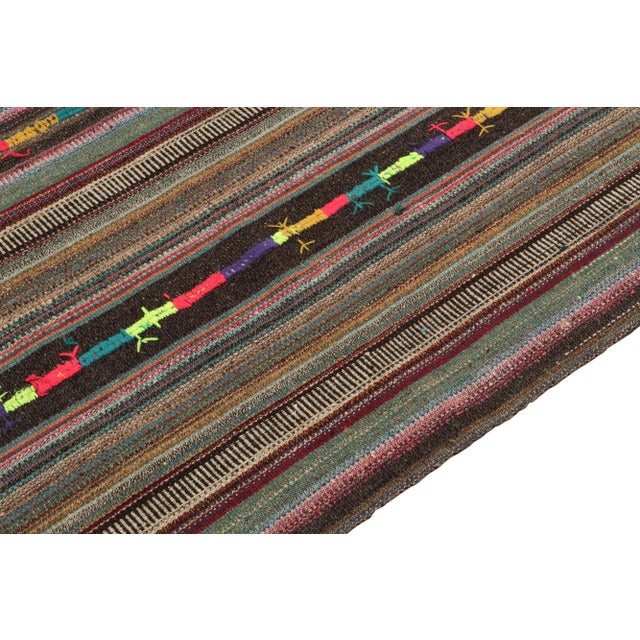 Rug & Kilim 1950s Vintage Chaput Kilim Rug in Polychromatic Stripe Pattern, Beige-Brown For Sale - Image 4 of 7