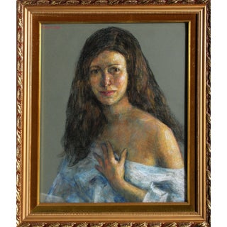 Thomas Strickland Woman in Blue, Pastel by Thomas Strickland circa 1965 For Sale