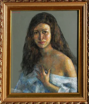 Thomas Strickland Woman in Blue, Pastel by Thomas Strickland circa 1965