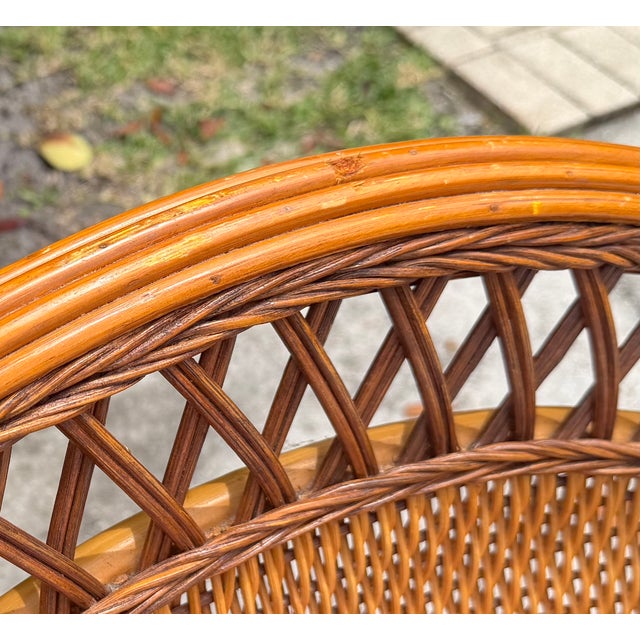 Vintage Palecek Wicker Dining Armchairs With Cushions – Set of 4 For Sale - Image 15 of 18
