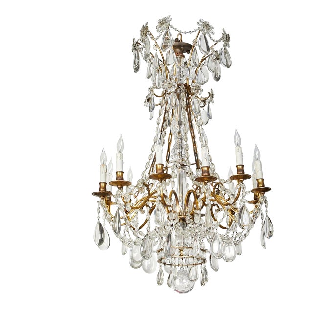Turn-of-the-Century, Crystal and Bronze Chandelier For Sale