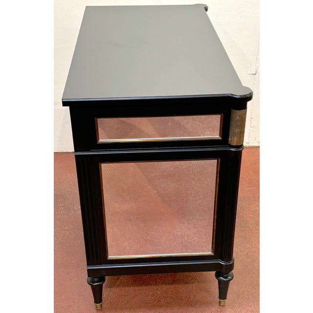 Neoclassical Pair of Maison Jansen Style Black & Mirrored Chests/Commodes For Sale - Image 3 of 12