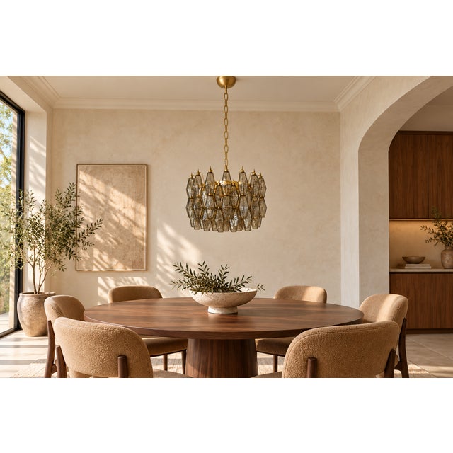 Smoked Murano Glass Pendant Light with Polyhedrons and Gold Frame from Justfurnituress SRL For Sale - Image 6 of 10