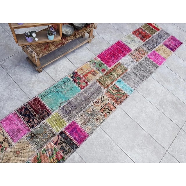 Turquoise 1960s Turkish Anatolian Decorative Runner For Sale - Image 8 of 10