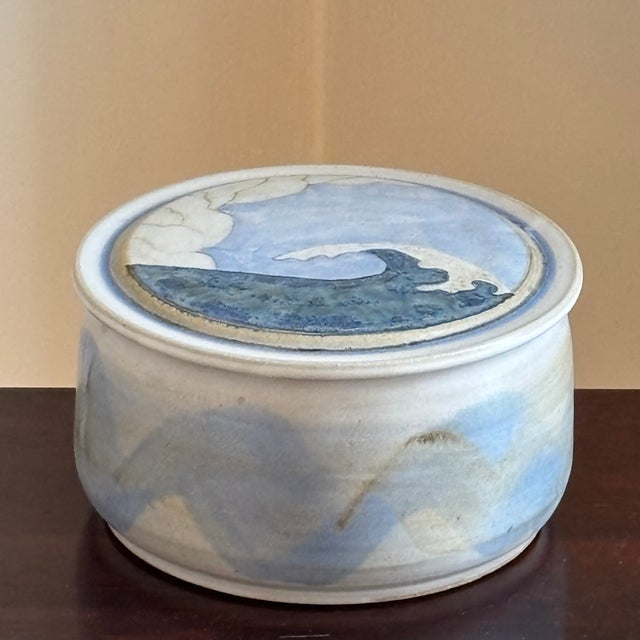 A beautiful, handcrafted studio pottery lidded box by New York potter Brad Kato. Love the soft glazes and ocean motif....