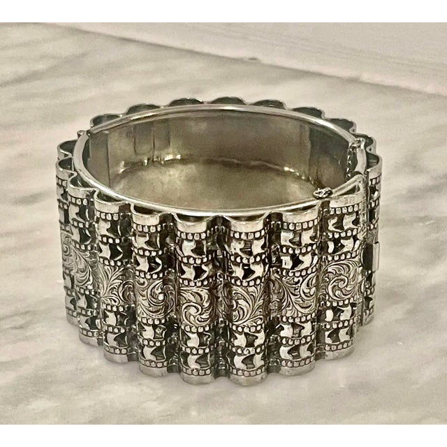 Victorian Revival Pierced Silver Clamper Cuff For Sale - Image 4 of 9