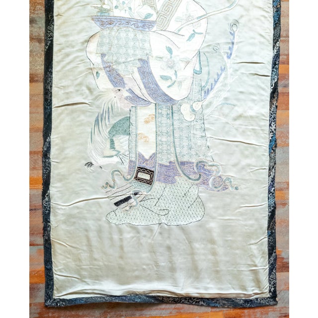 19th Century Chinese Large Embroidered Textile Panel of a Lady For Sale - Image 4 of 12