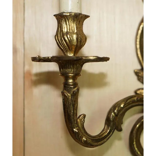 Large Vintage French Bronze Candle Wall Lights, 1920s, Set of 2 For Sale - Image 6 of 18