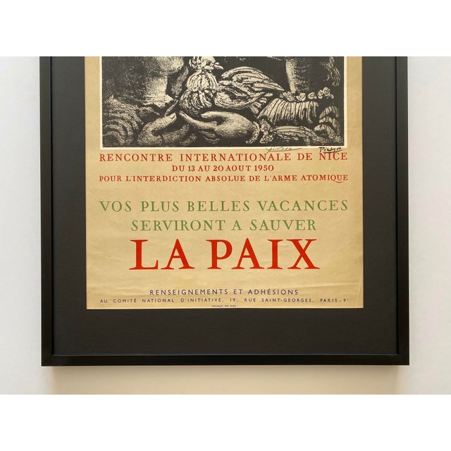 Mid-Century Modern Pablo Picasso Vintage 1950 Hand Signed Mourlot Fine Art Lithograph Print " Les Partisans De La Paix " Framed Landmark French Poster For Sale - Image 3 of 15