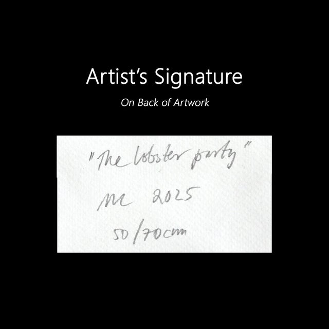 The Lobster Party 2 - Seafood Still Life Collage Mixed Media Art on Paper Original Artwork by Maria C Bernhardsson For Sale In Los Angeles - Image 6 of 6