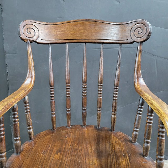 1910s Edwardian Oak Tub Chair For Sale - Image 4 of 16