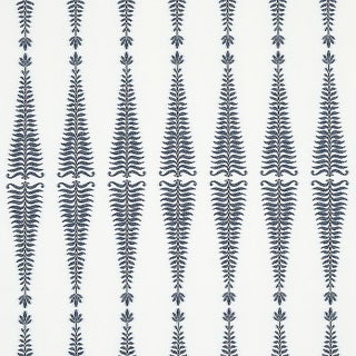 Sample - Schumacher Fern Tree Fabric in Navy & White For Sale