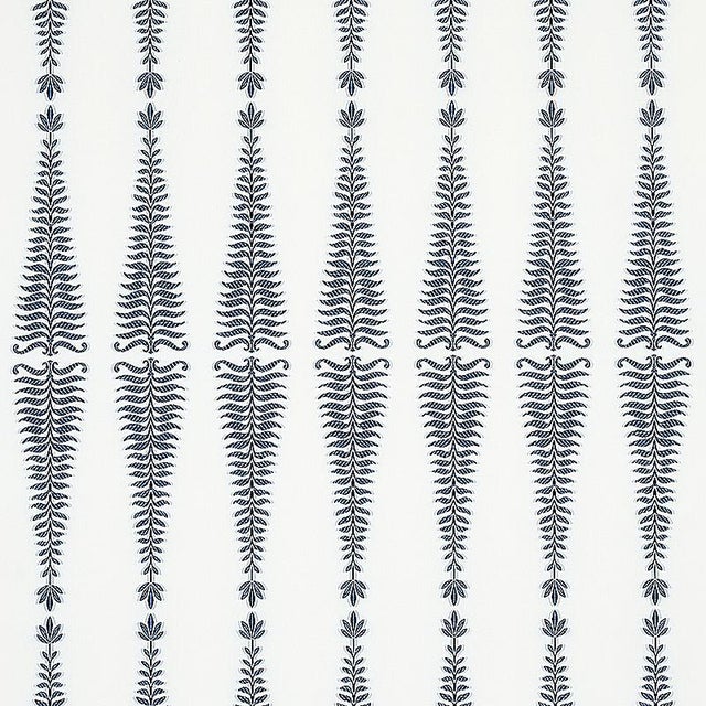 Sample - Schumacher Fern Tree Fabric in Navy & White For Sale