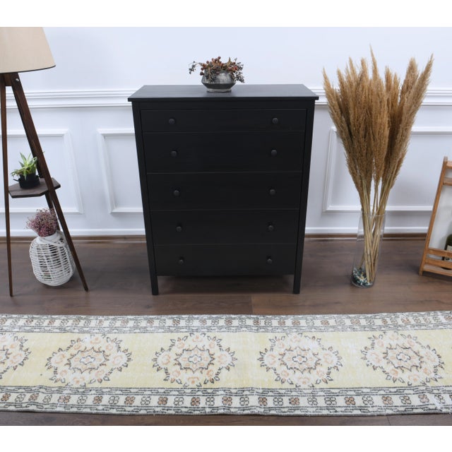 Vintage Turkish Oushak Handmade Wool Cotton Yellow Runner Rug For Sale - Image 4 of 10