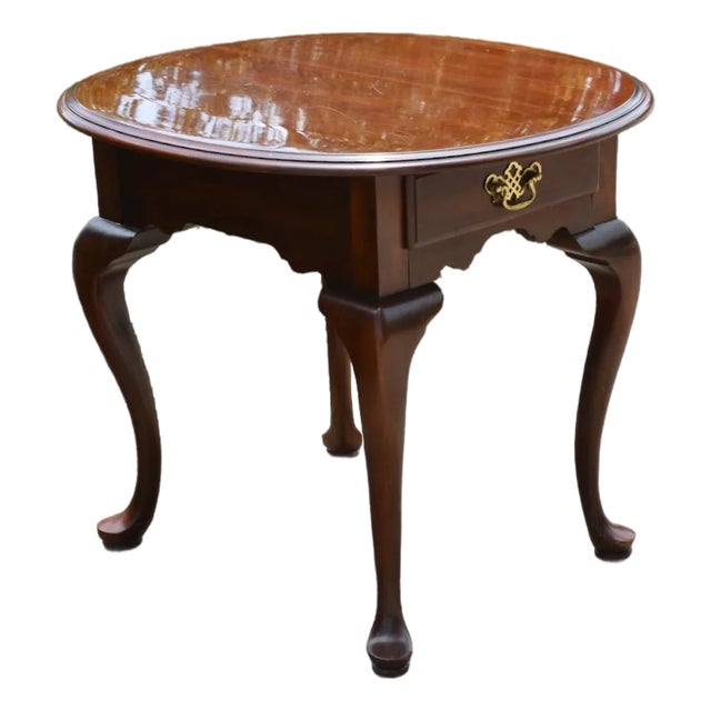 Knob Creek Cherry Oval End Table Vintage Queen Anne Side Drawer 1980s Accent For Sale