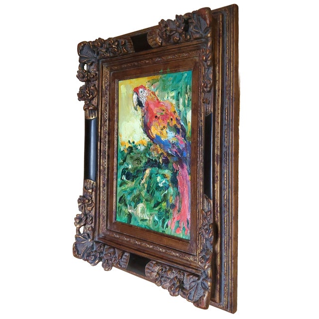 Scarlet Oil Painting Parrot Impasto For Sale - Image 8 of 17