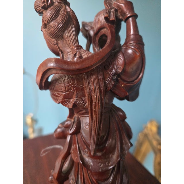 Chinese Carved Wood Celestial Maiden Statue For Sale In Indianapolis - Image 6 of 12