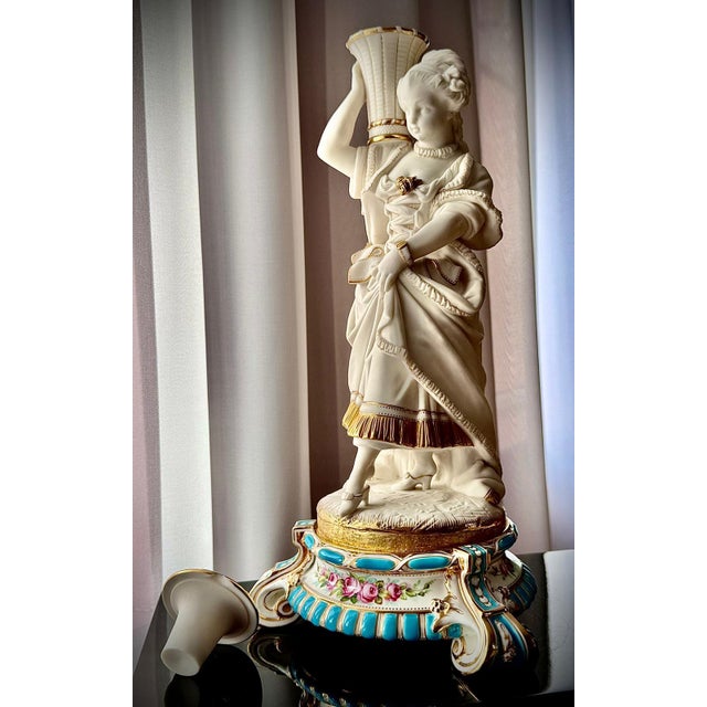 French Bisque Porcelain Figural Candlesticks, 19th Century, Set of 2 For Sale - Image 10 of 18