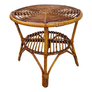 Mid-Century Modern Round Coffee Table in Rattan and Bamboo, Italy, 1960s For Sale
