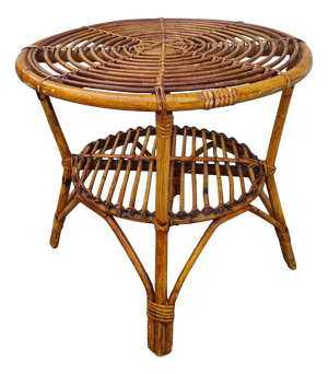 Mid-Century Modern Round Coffee Table in Rattan and Bamboo, Italy, 1960s