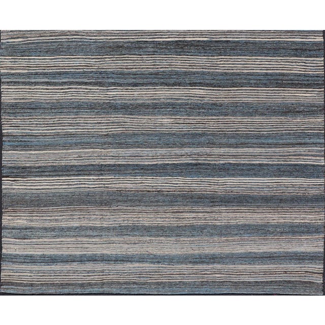 Modern Afghan Kilim Rug by Keivan Woven Arts, Handwoven Wool, Blue 9'0 X 12'2 For Sale - Image 4 of 11